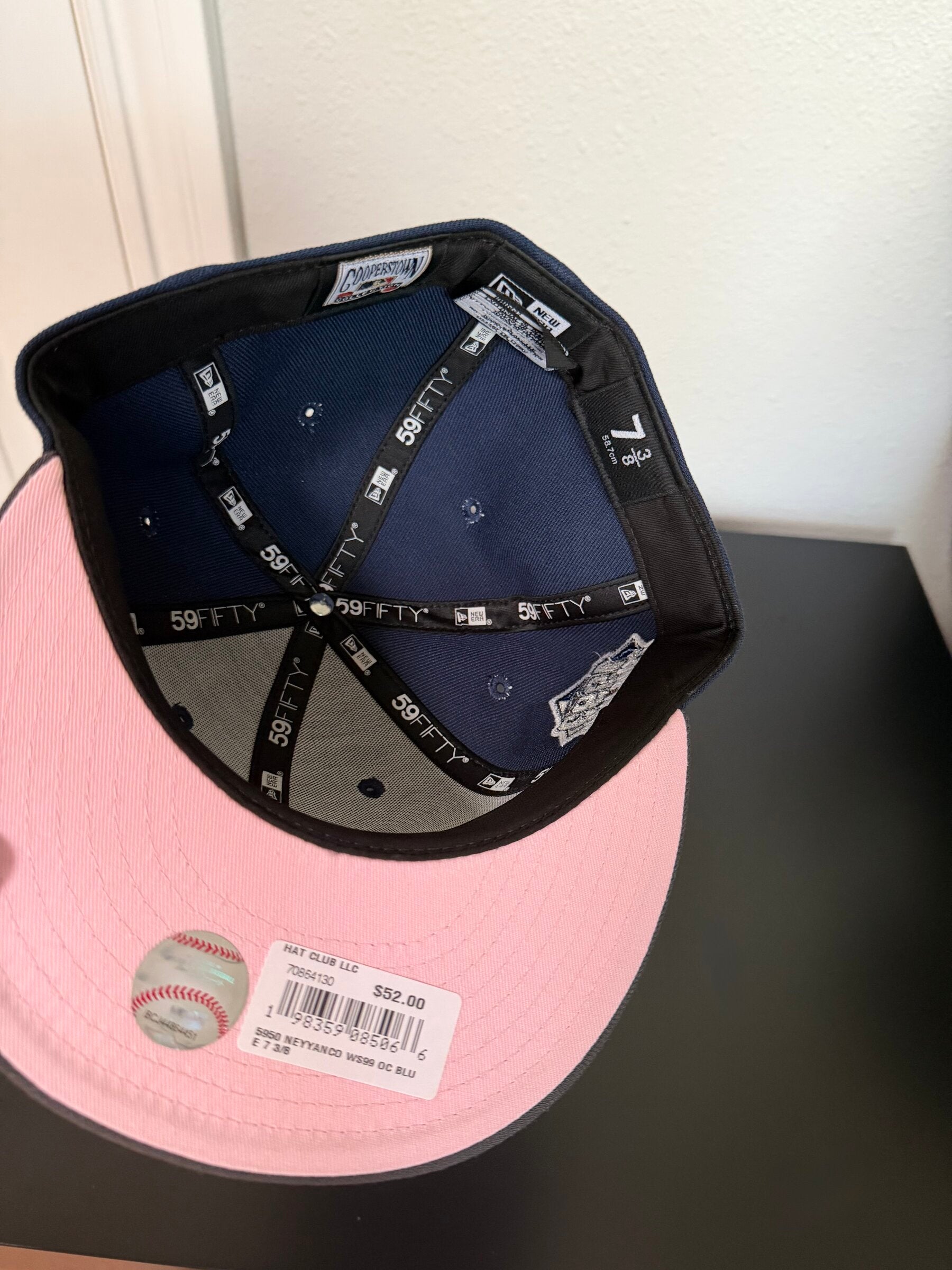 Interior with Cooperstown Collection label and pink undervisor, size 7 3/8