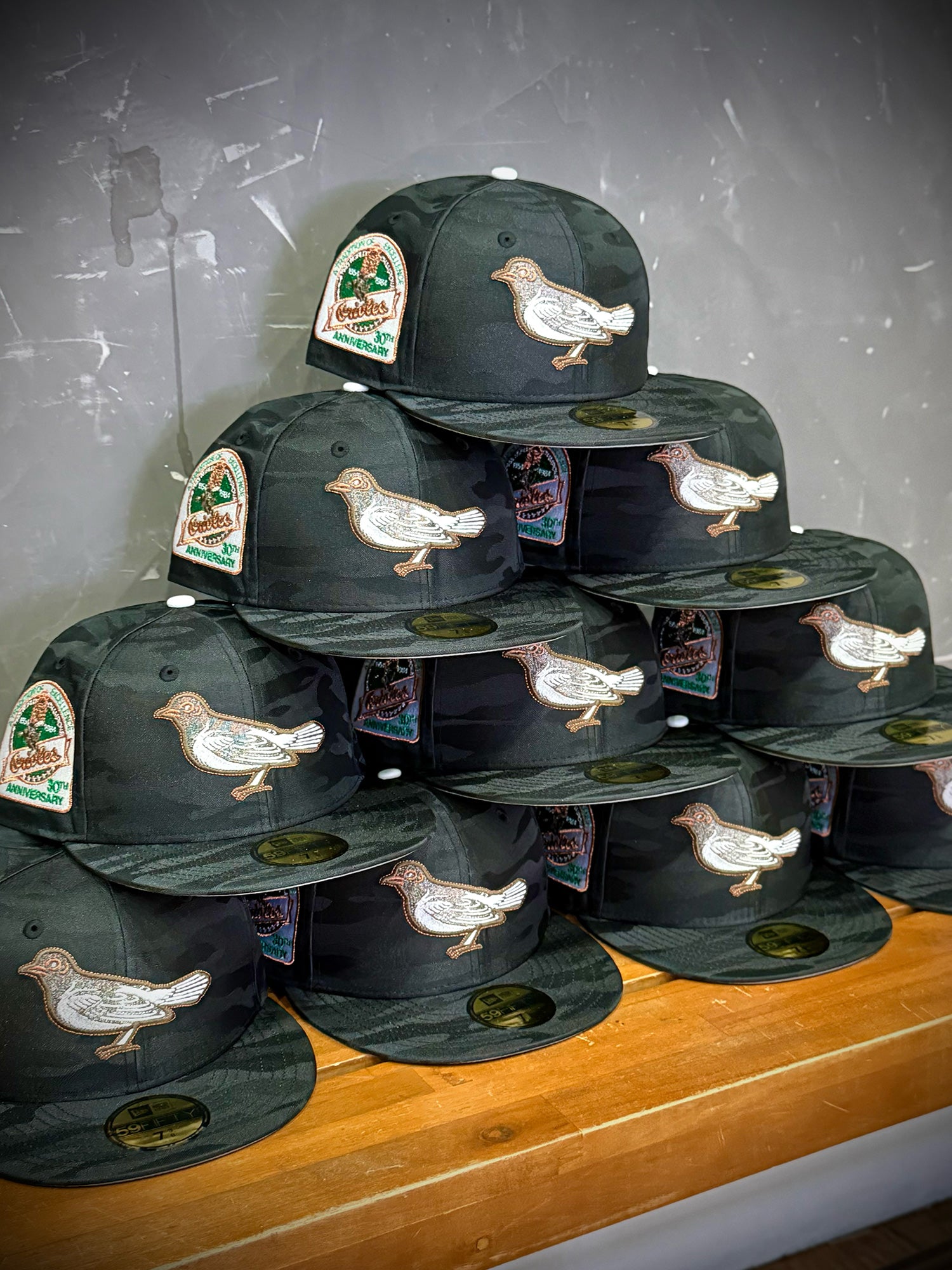Highlark Baltimore Orioles 3.0 pyramid stack angled view, showing front bird logo and 30th Anniversary sidepatch